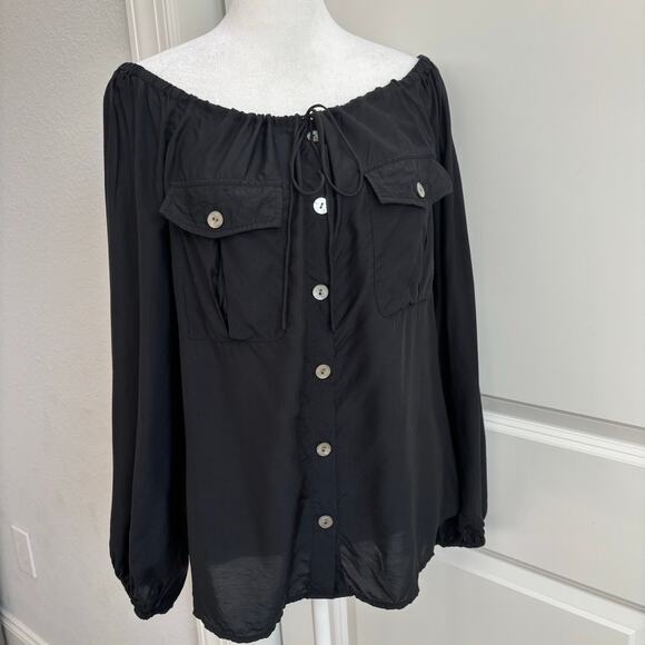 Tommy Bahama Women’s Mia Coast Long Sleeve Boat Neck Top M Black Silk Blend - Picture 1 of 11